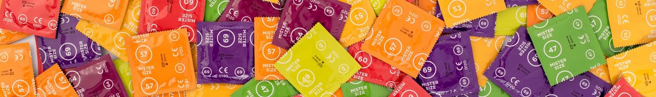 Värikäs sekoitus Mister Size kondomit