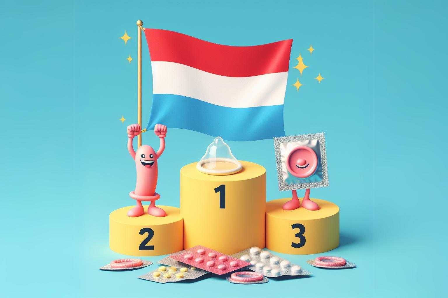 Luxemburgin lippu numero 1 voittajakorokkeella ehkäisyaiheessa