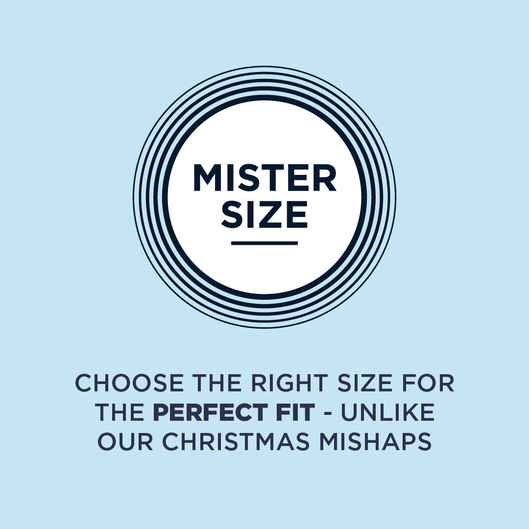 Mister Size -logo ja teksti sen alla: Valitse oikea koko täydellistä istuvuutta varten